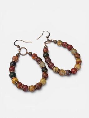 Southwestern Earthy Bead Drop Earrings Rustic Bronze Hoop Handmade Jewelry